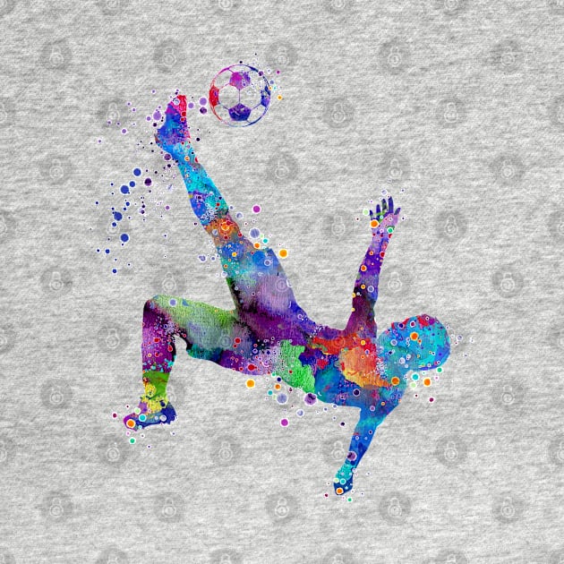 Boy Socer Bicycle Kick Sports Watercolor Gift by LotusGifts